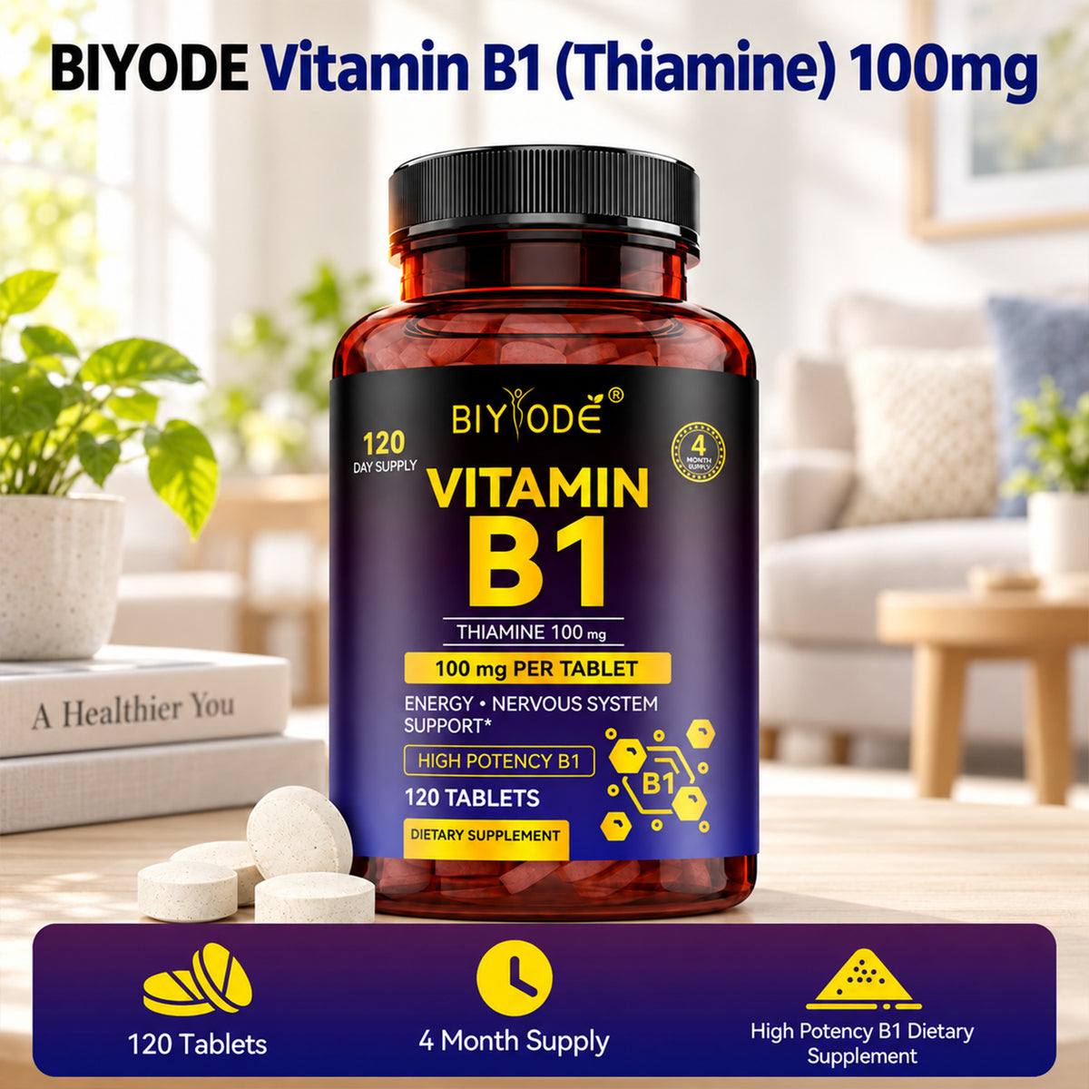 BIYODE Vitamin B1 (Thiamine) 100mg Tablets