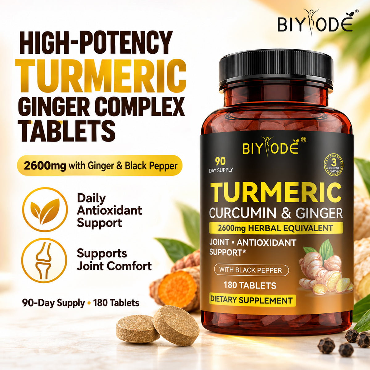 BIYODE High-Potency Turmeric Curcumin &amp; Ginger Complex