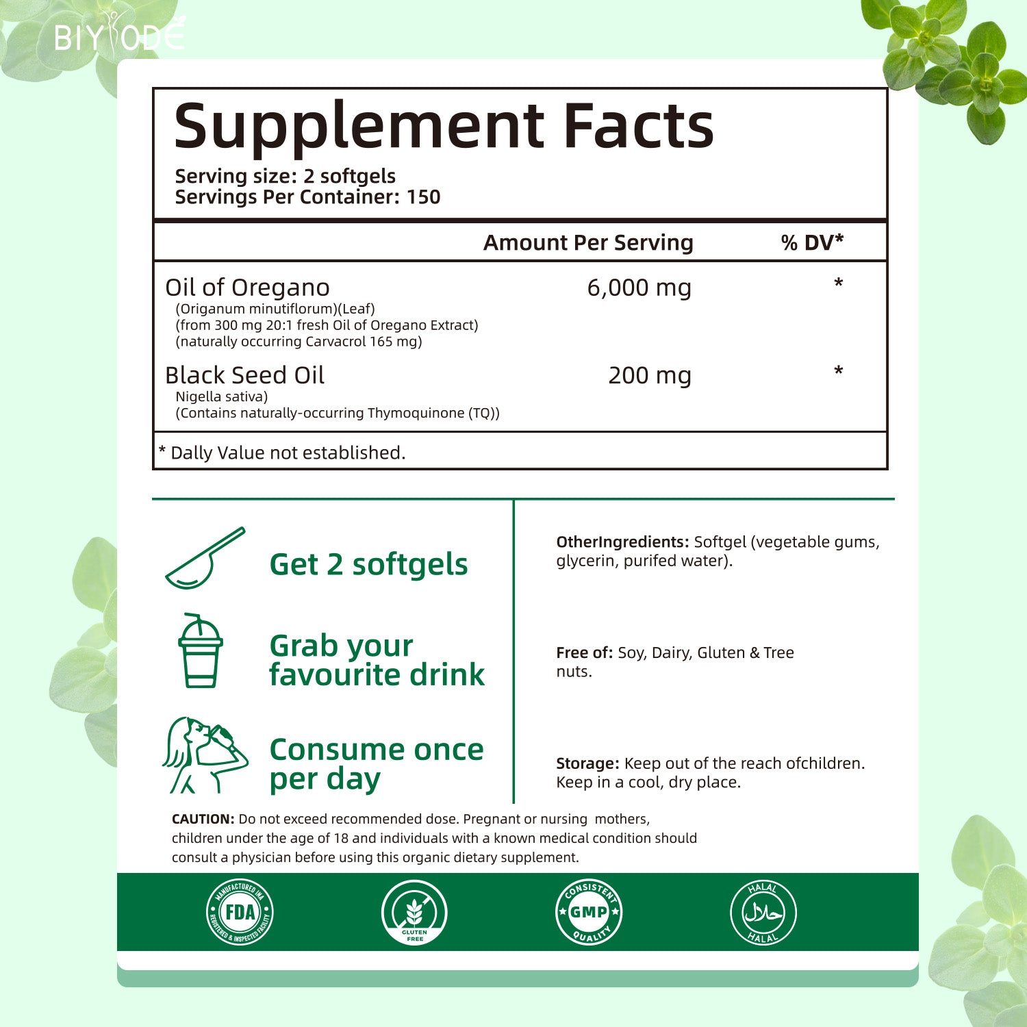 BIYODE Oil of Oregano with Black Seed Oil