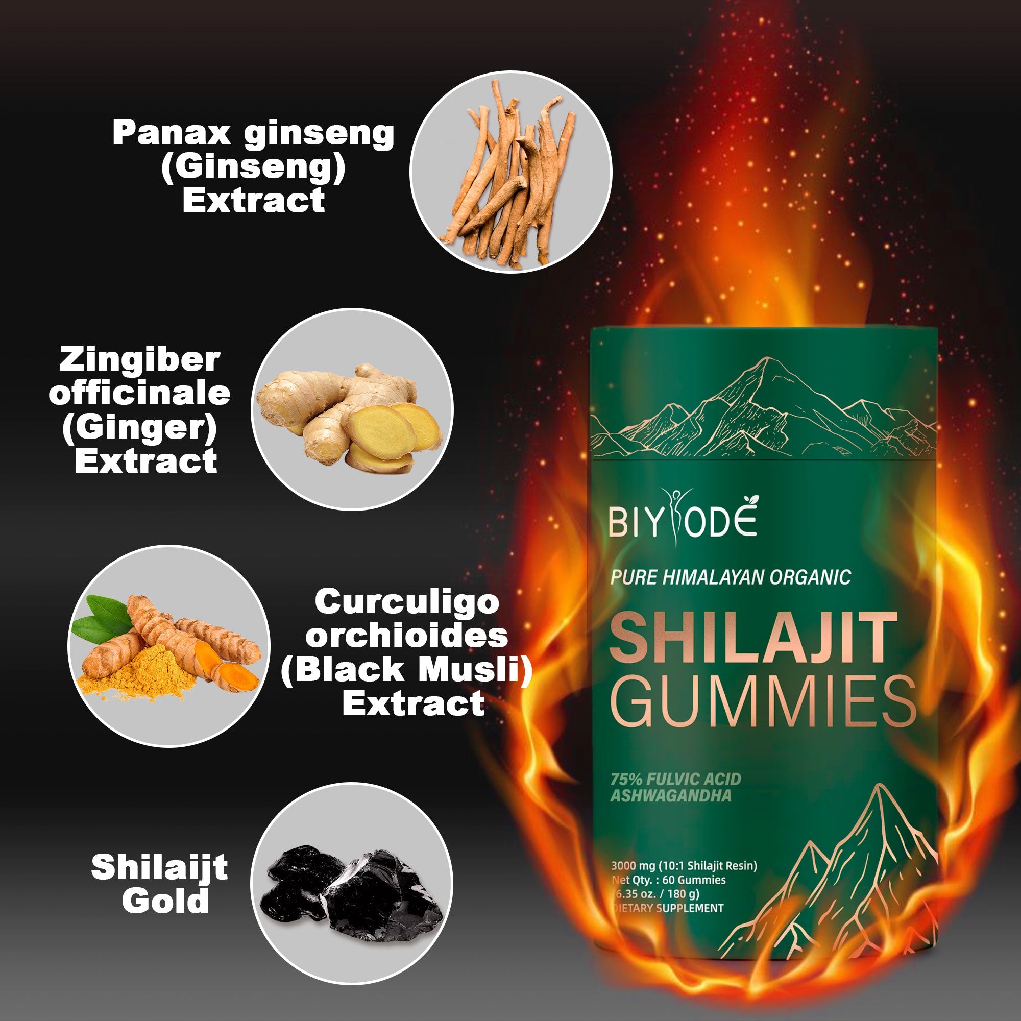 BIYODE Pure Himalayan Organic Shilajit Gummies