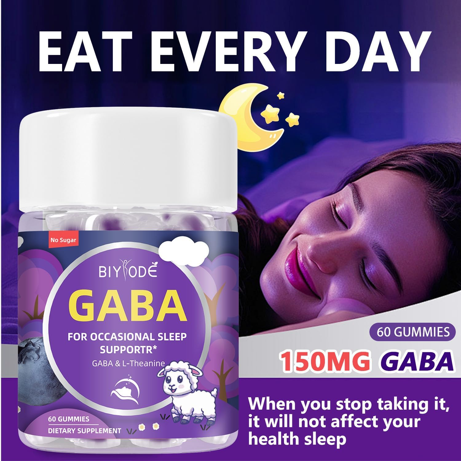 BIYODE Adult Sleep Gummies, Blueberry Flavor, 60 Gummies