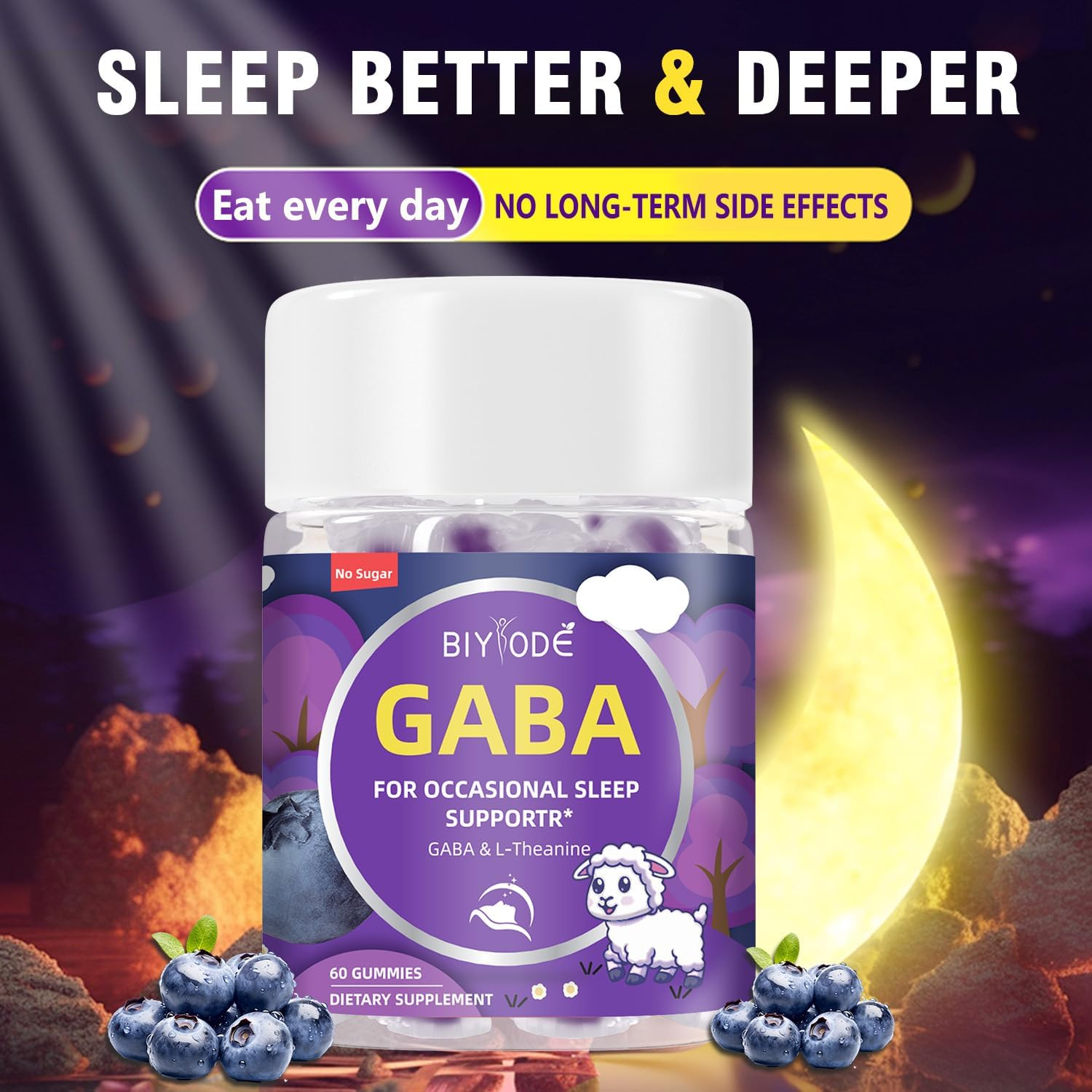 BIYODE Adult Sleep Gummies, Blueberry Flavor, 60 Gummies