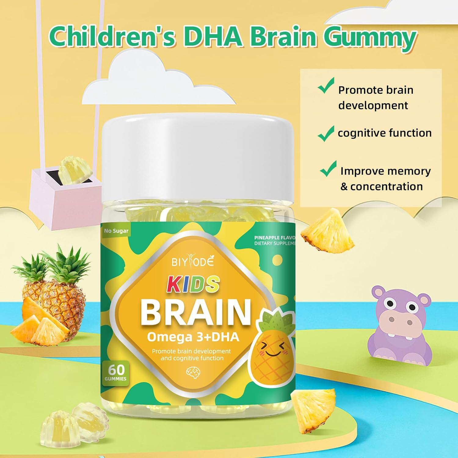 BIYODE Pineapple Flavor Omega 3 + DHA Gummies