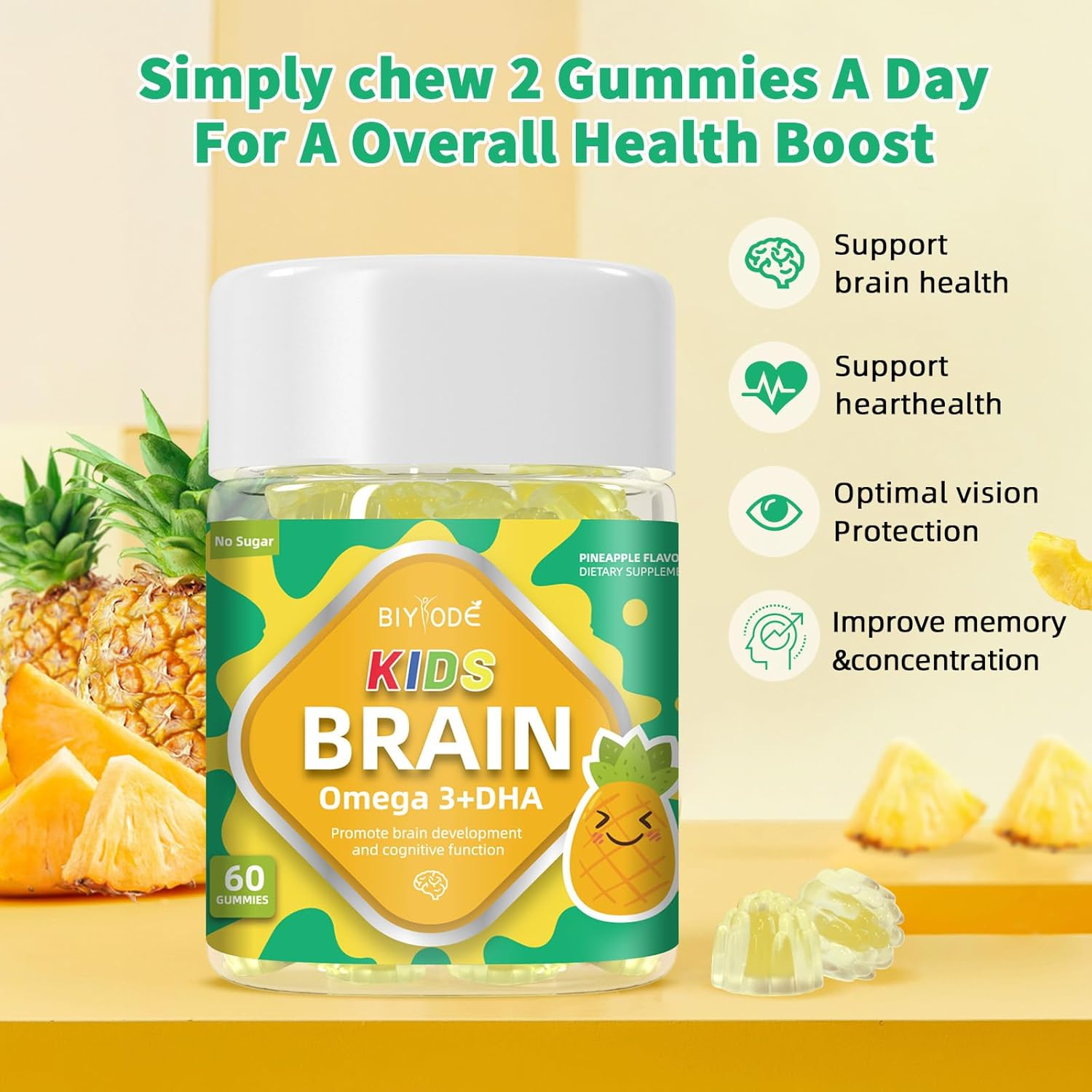 BIYODE Pineapple Flavor Omega 3 + DHA Gummies