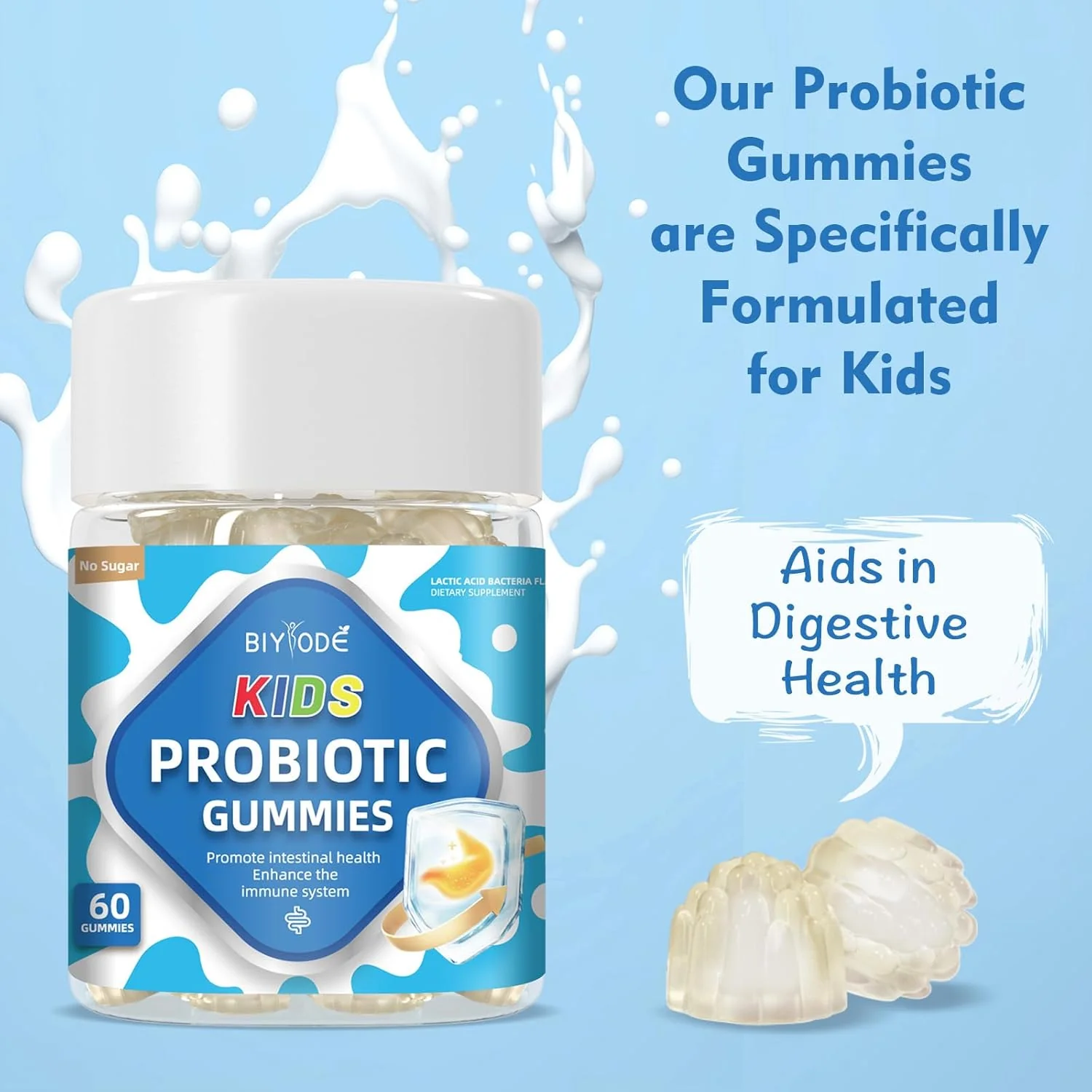 BIYODE Sugar-Free Probiotic Gummies, 60 Gummies