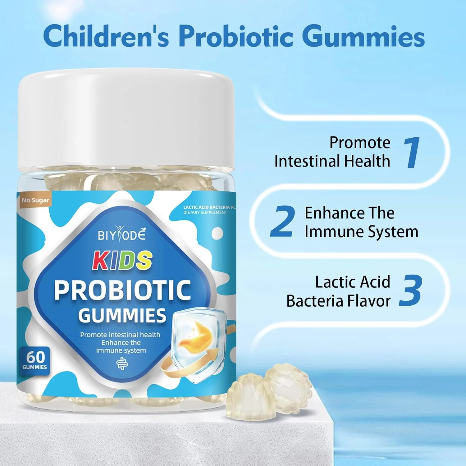 BIYODE Sugar-Free Probiotic Gummies, 60 Gummies
