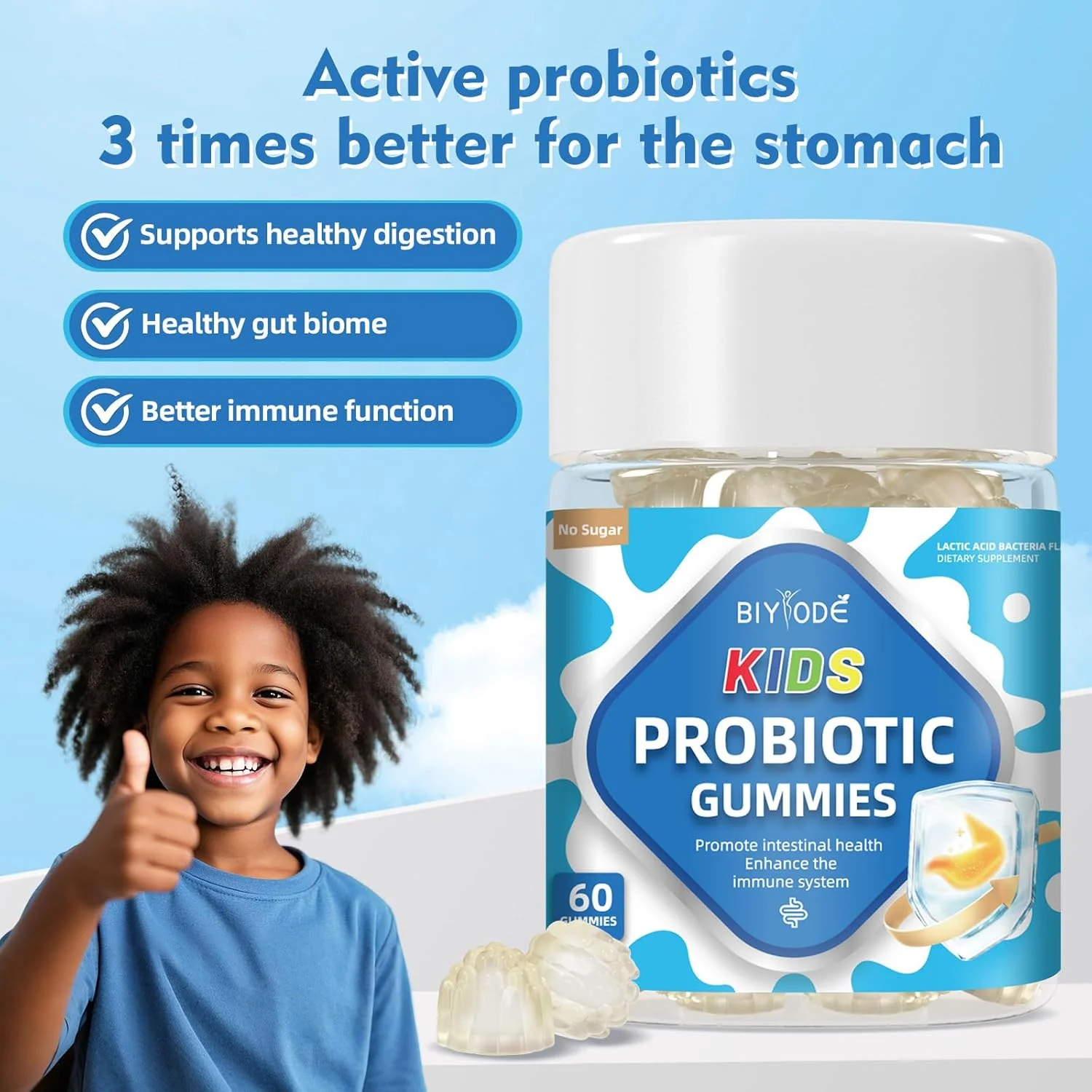BIYODE Sugar-Free Probiotic Gummies, 60 Gummies