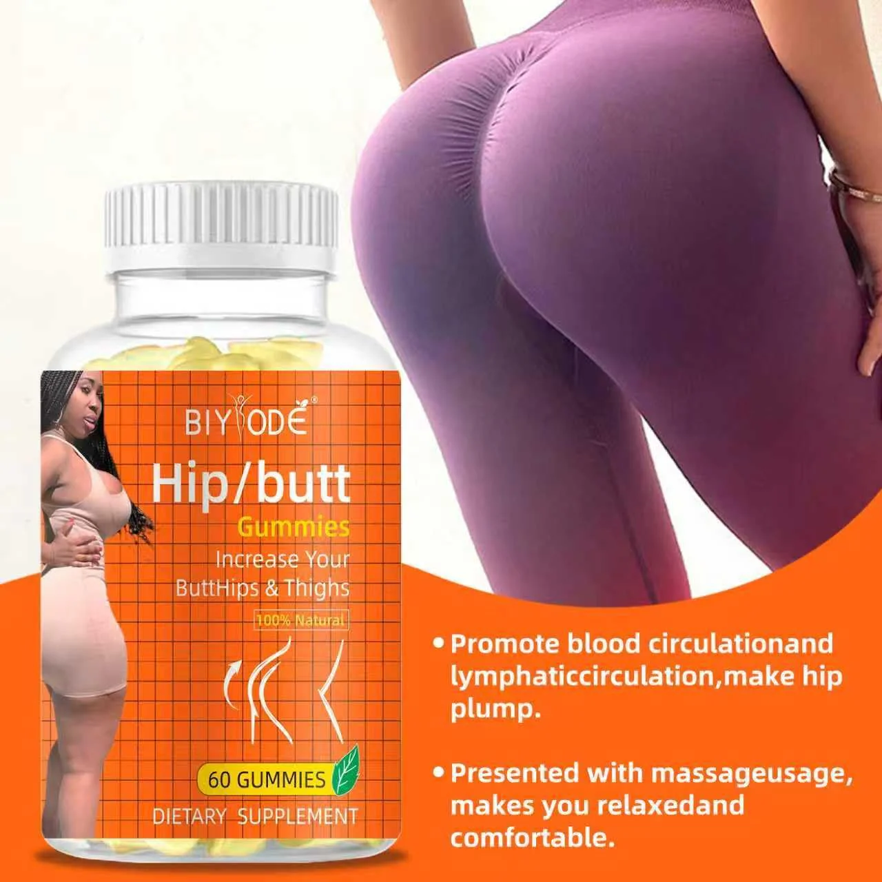 BIYODE Hip/Butt Gummies, 60 Gummies