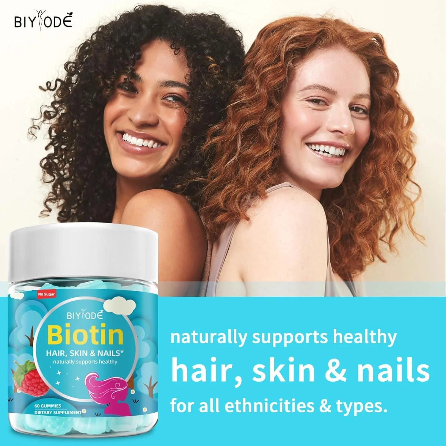 BIYODE Sugar-Free Biotin Gummies, 60 Gummies