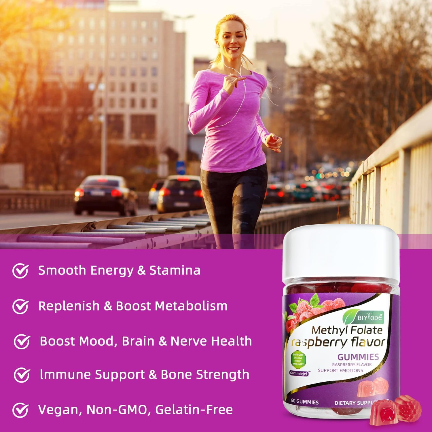 BIYODE Methyl Folate Raspberry Gummies