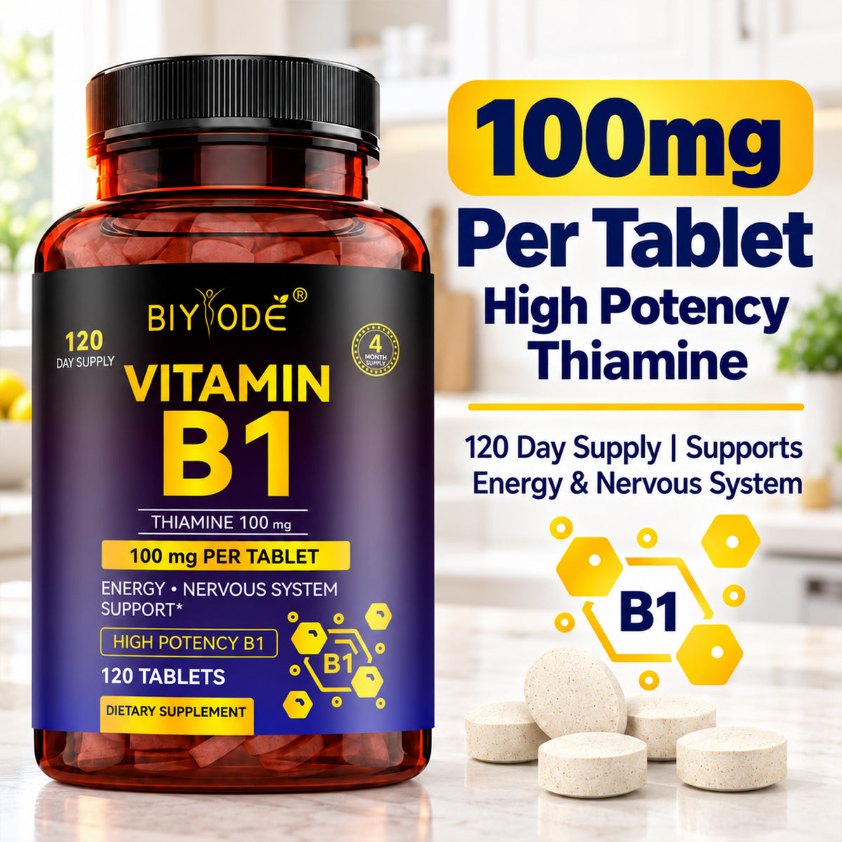 BIYODE Vitamin B1 (Thiamine) 100mg Tablets