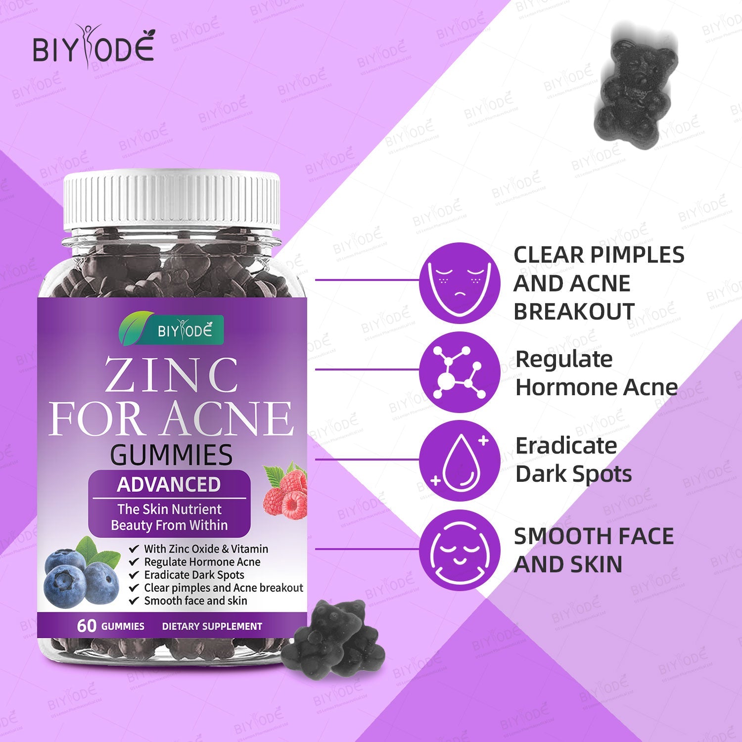 BIYODE Zinc for Acne Gummies (Advanced Formula)