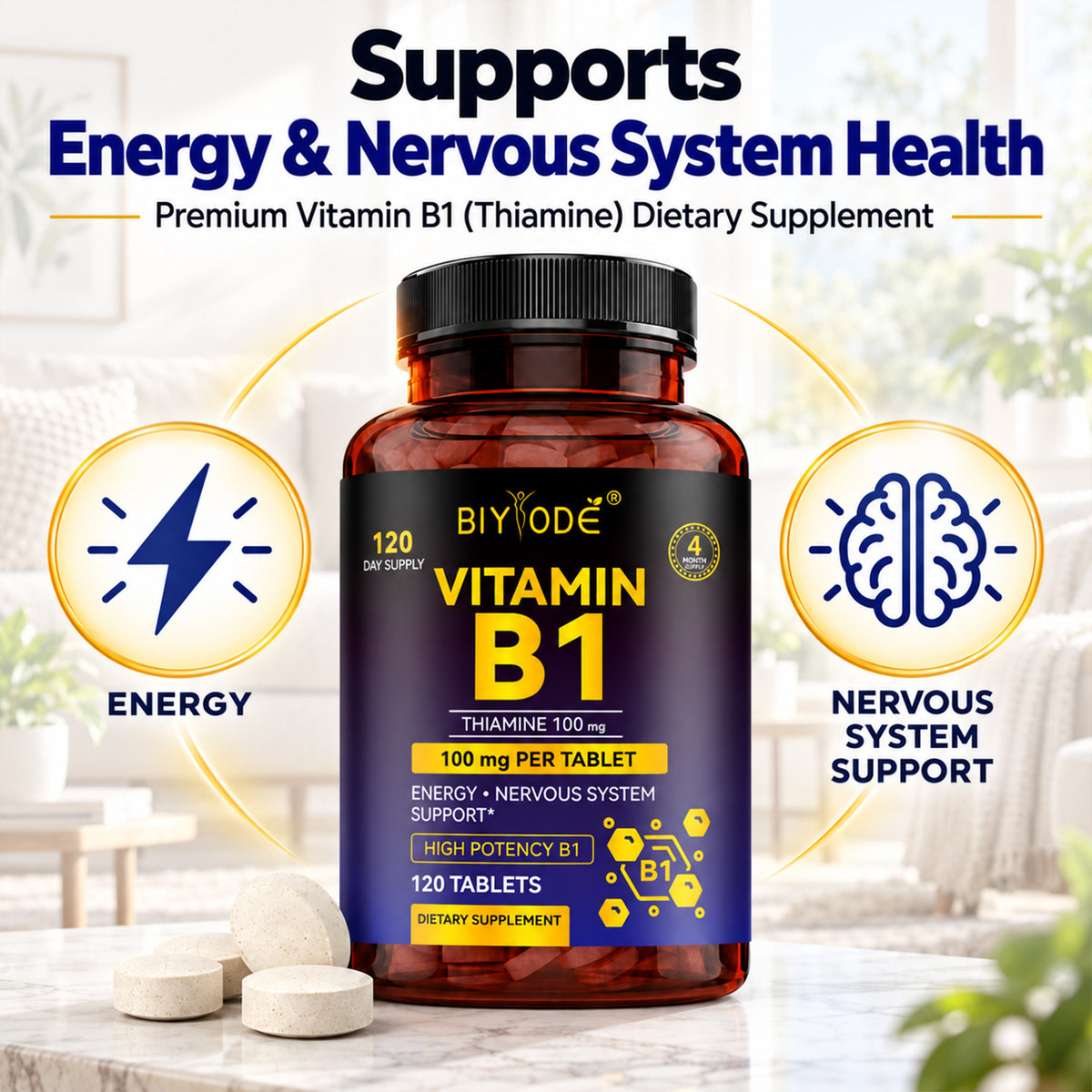 BIYODE Vitamin B1 (Thiamine) 100mg Tablets