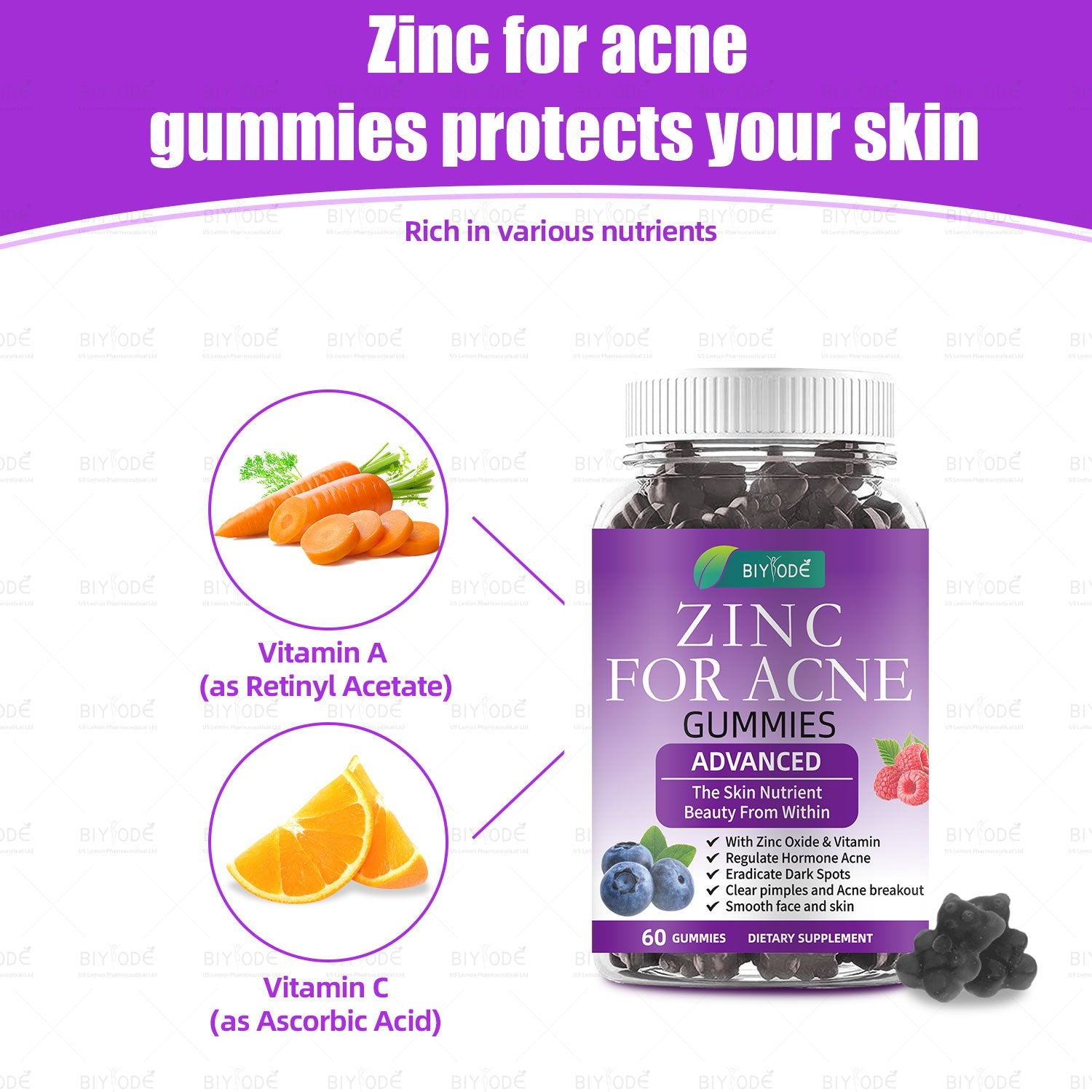 BIYODE Zinc for Acne Gummies (Advanced Formula)