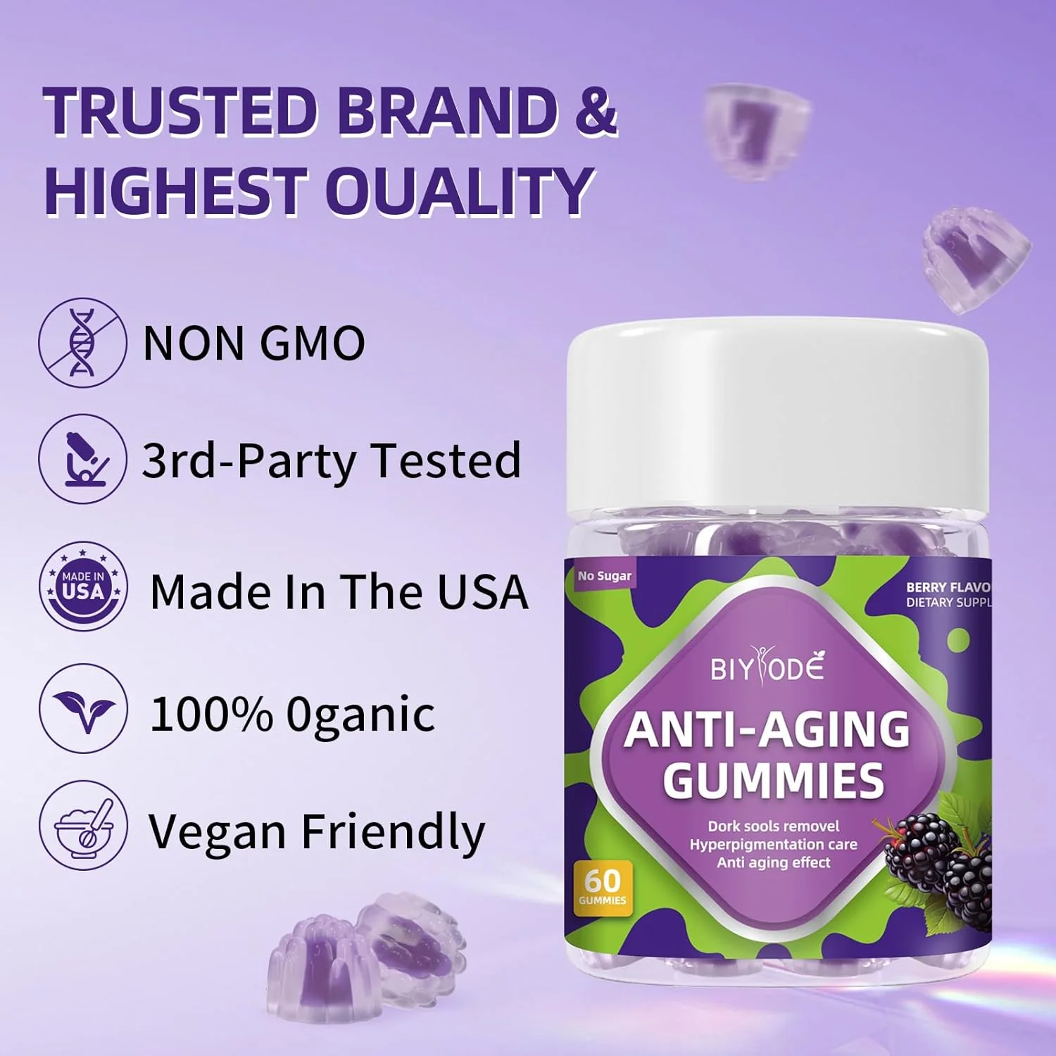BIYODE Sugar-Free Anti-Aging Gummies, 60 Gummies