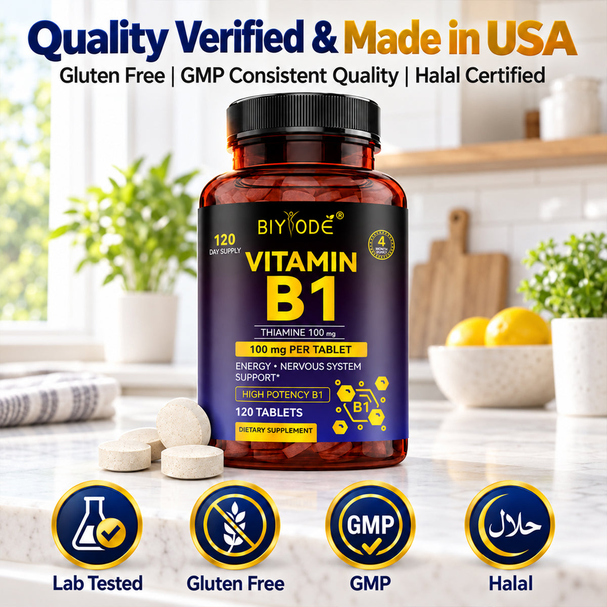 BIYODE Vitamin B1 (Thiamine) 100mg Tablets