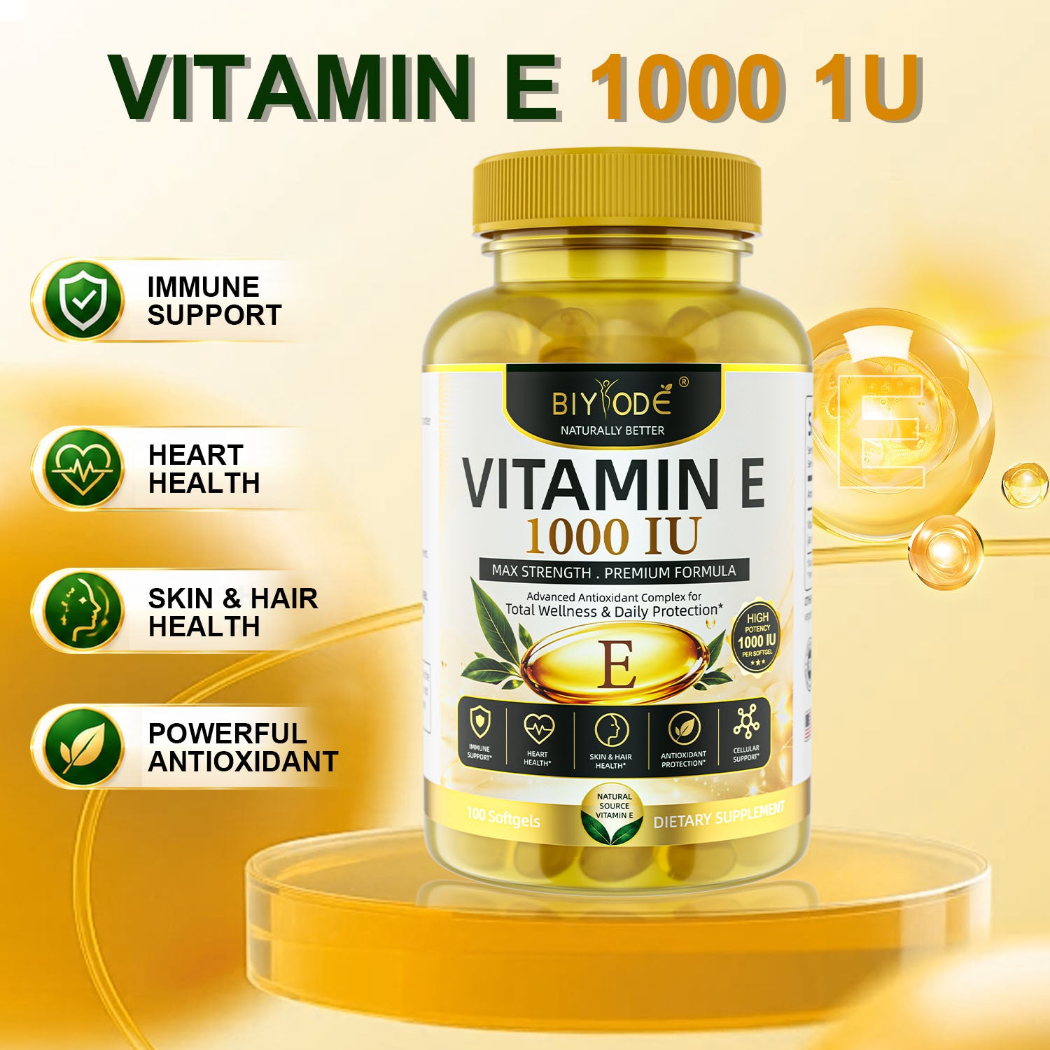 BIYODE Vitamin E 1000 IU – Max Strength