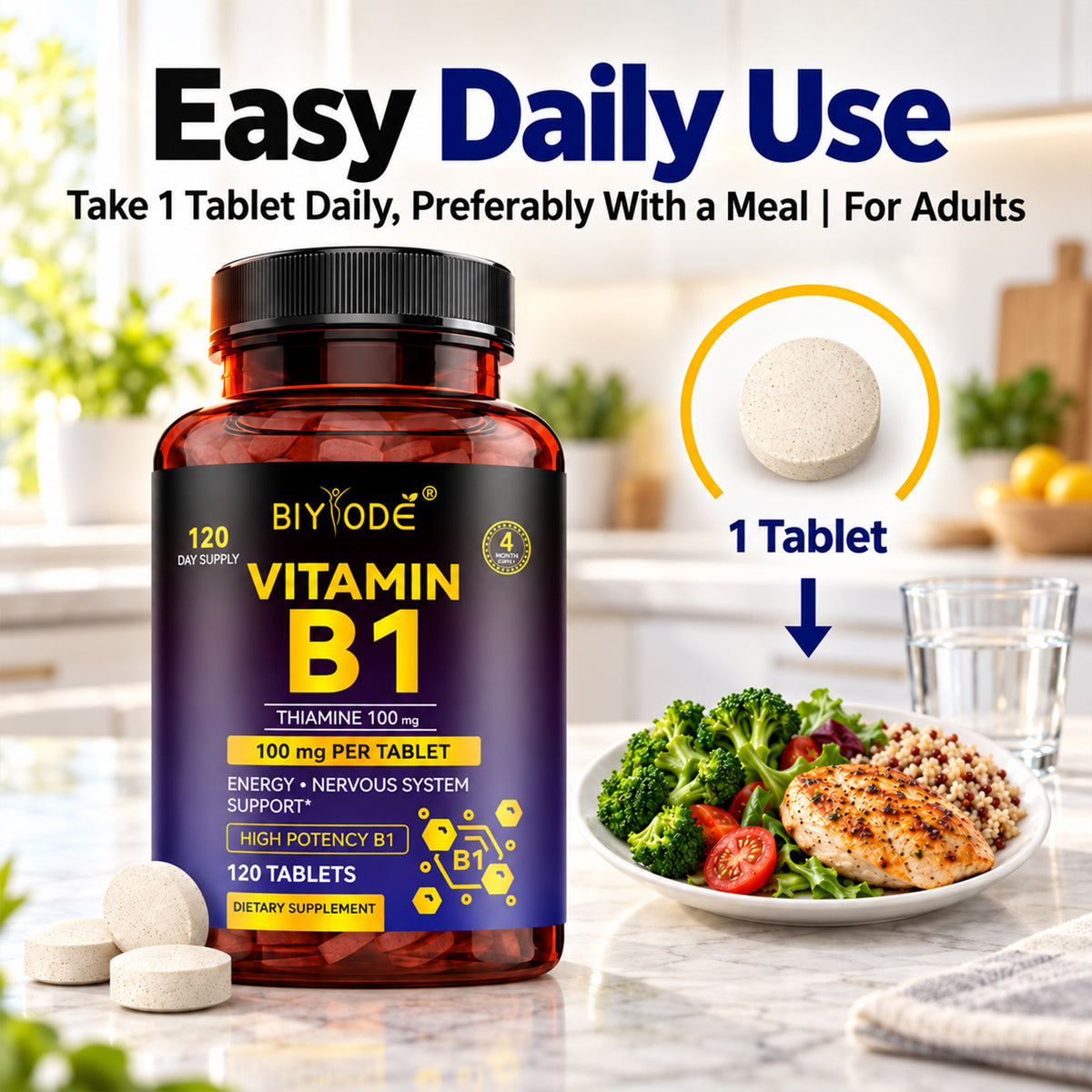 BIYODE Vitamin B1 (Thiamine) 100mg Tablets