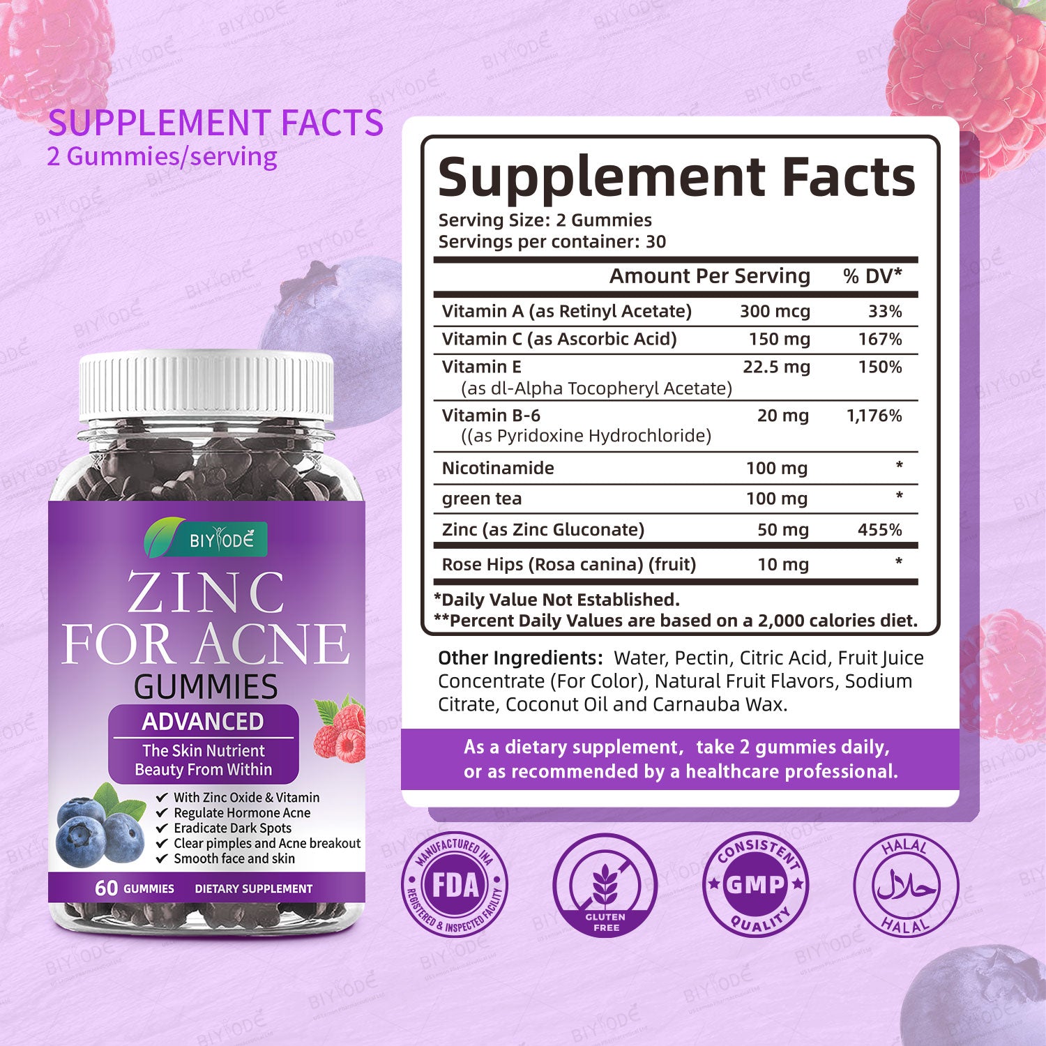 BIYODE Zinc for Acne Gummies (Advanced Formula)
