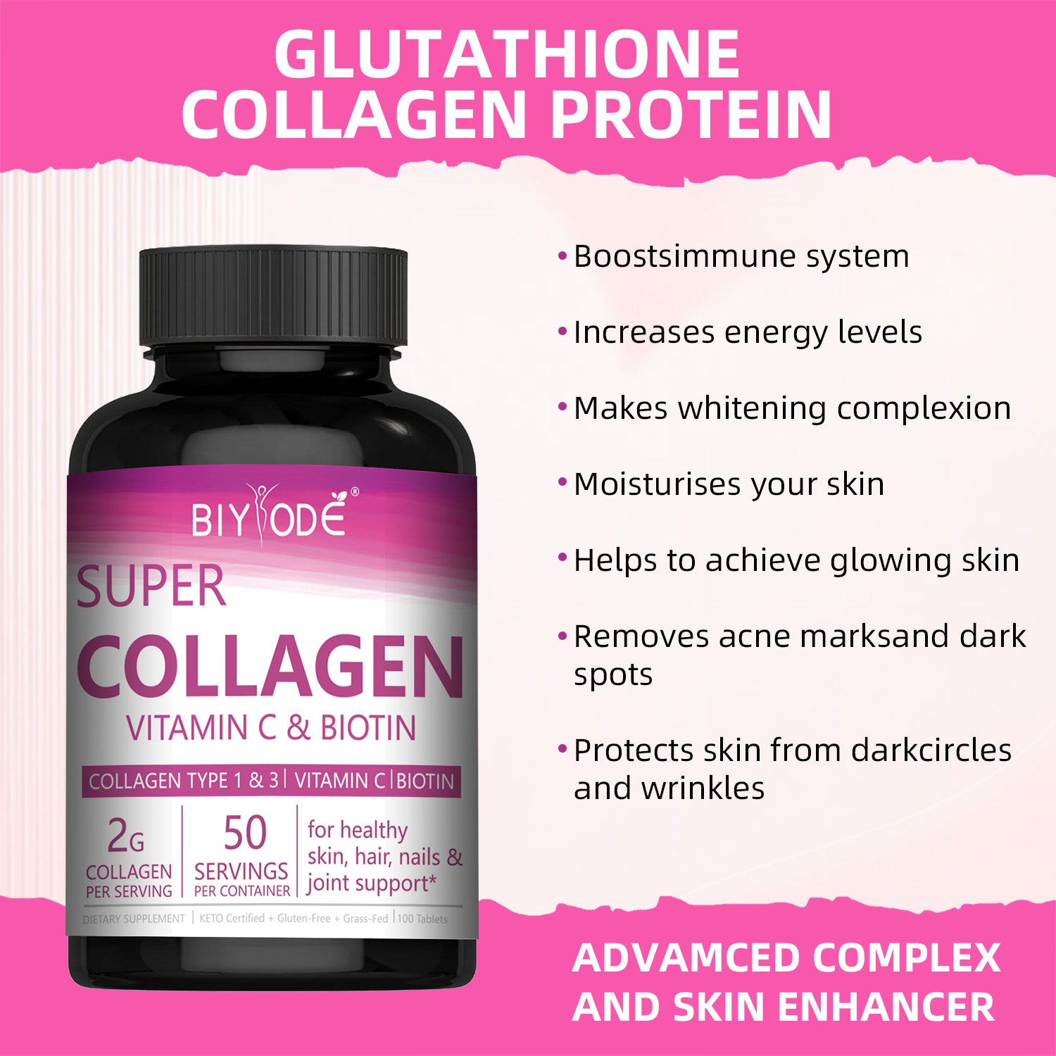BIYODE Super Collagen + Vitamin C &amp; Biotin Tablets