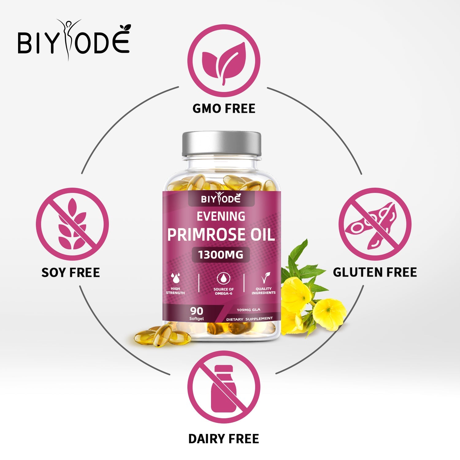 BIYODE Evening Primrose Oil 1300mg (90 Softgels)