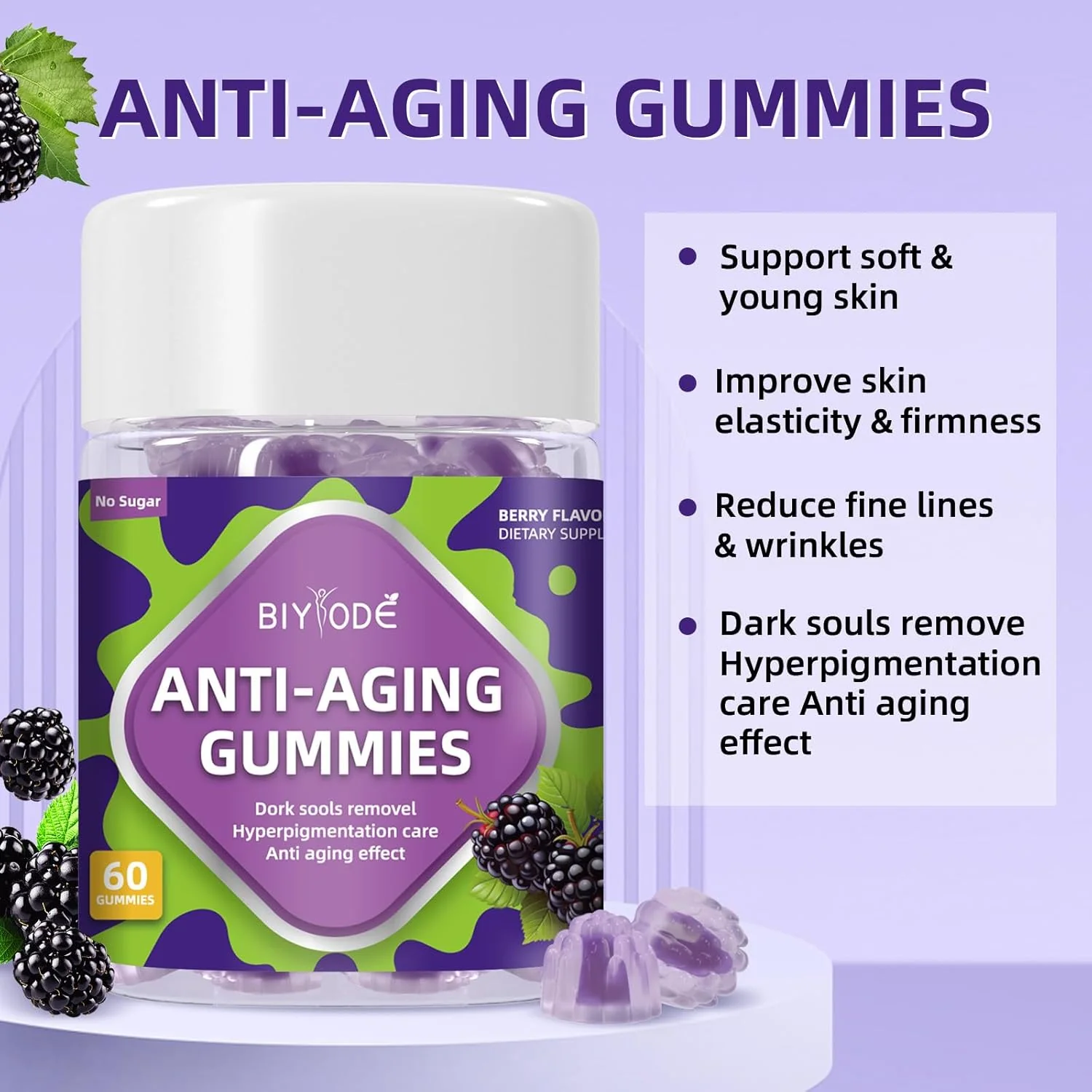 BIYODE Sugar-Free Anti-Aging Gummies, 60 Gummies